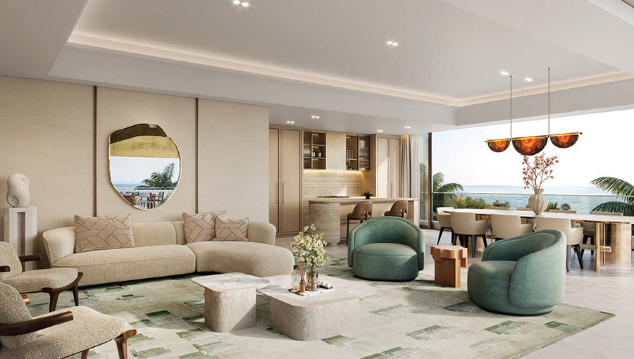 Living and dining interior at Fairmont Residences Al Marjan Island