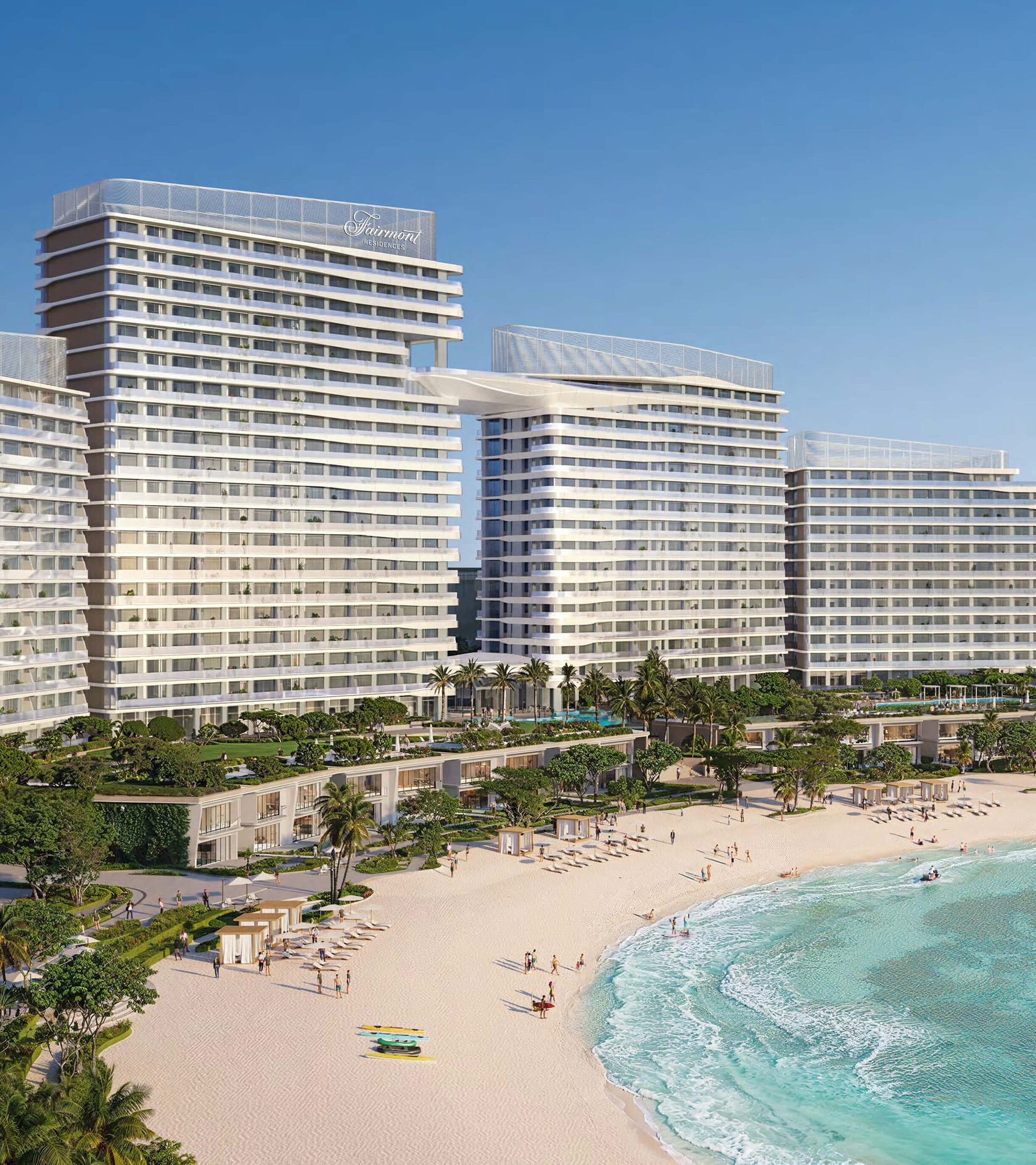 Iconic architecture of the Fairmont branded towers in a Ras Al Khaimah beachfront setting