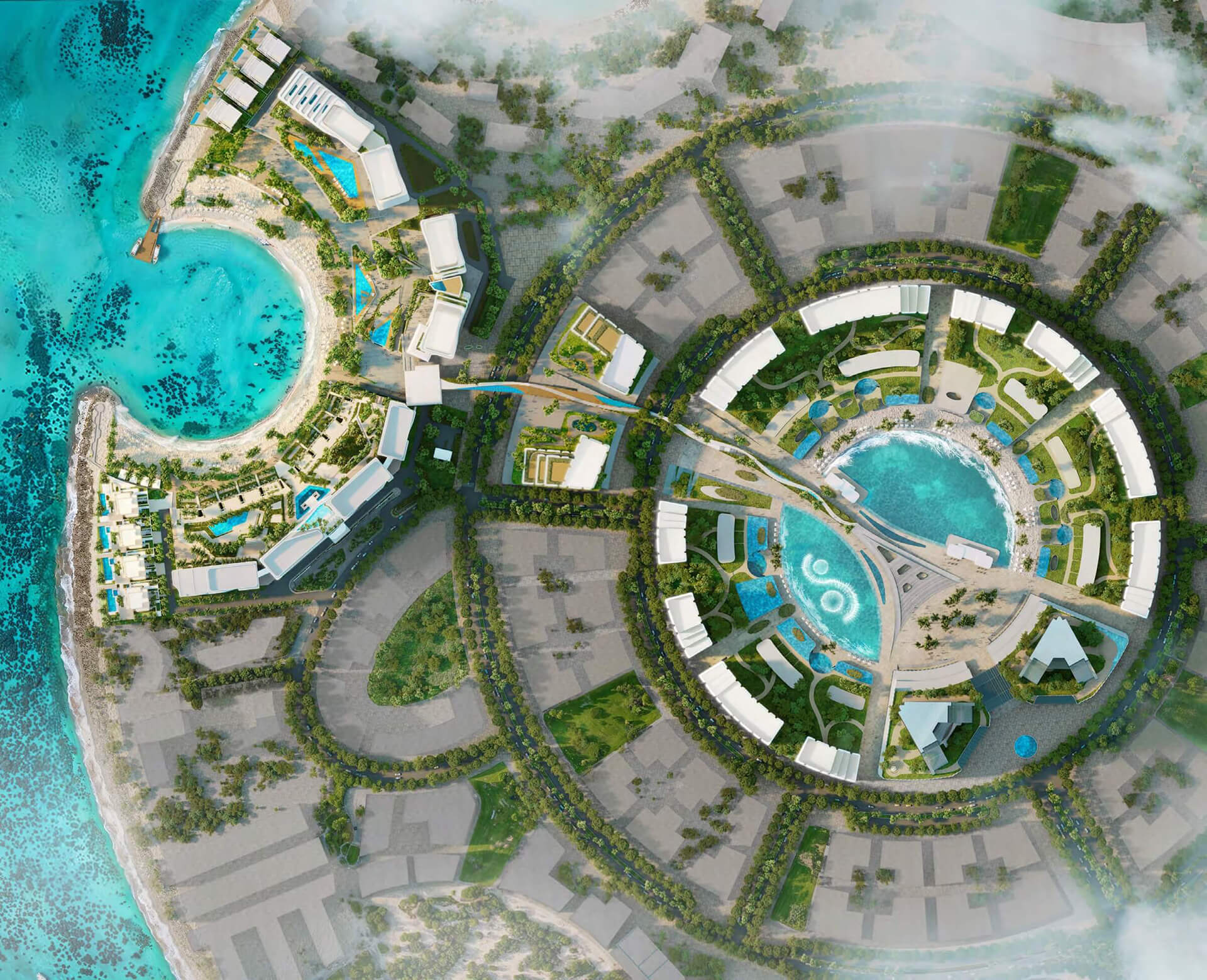 Beachfront pool and terrace at Fairmont Residences Al Marjan Island