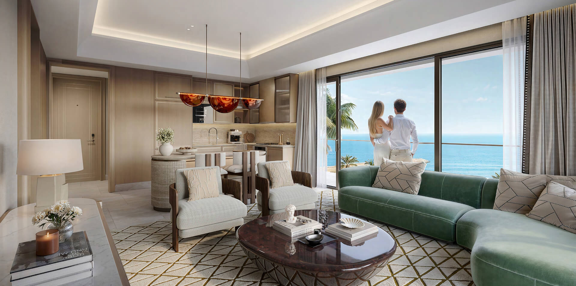 Living room opening onto a terrace above the Arabian Gulf