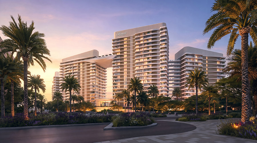 Fairmont Residences Al Marjan Island at dusk