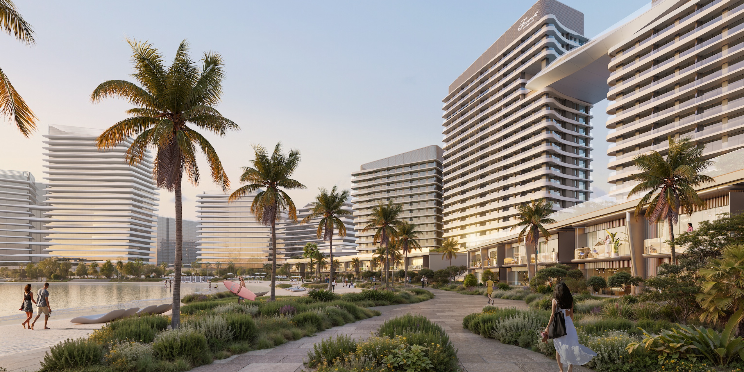 Landscaped promenade and residences at Fairmont Residences Al Marjan Island